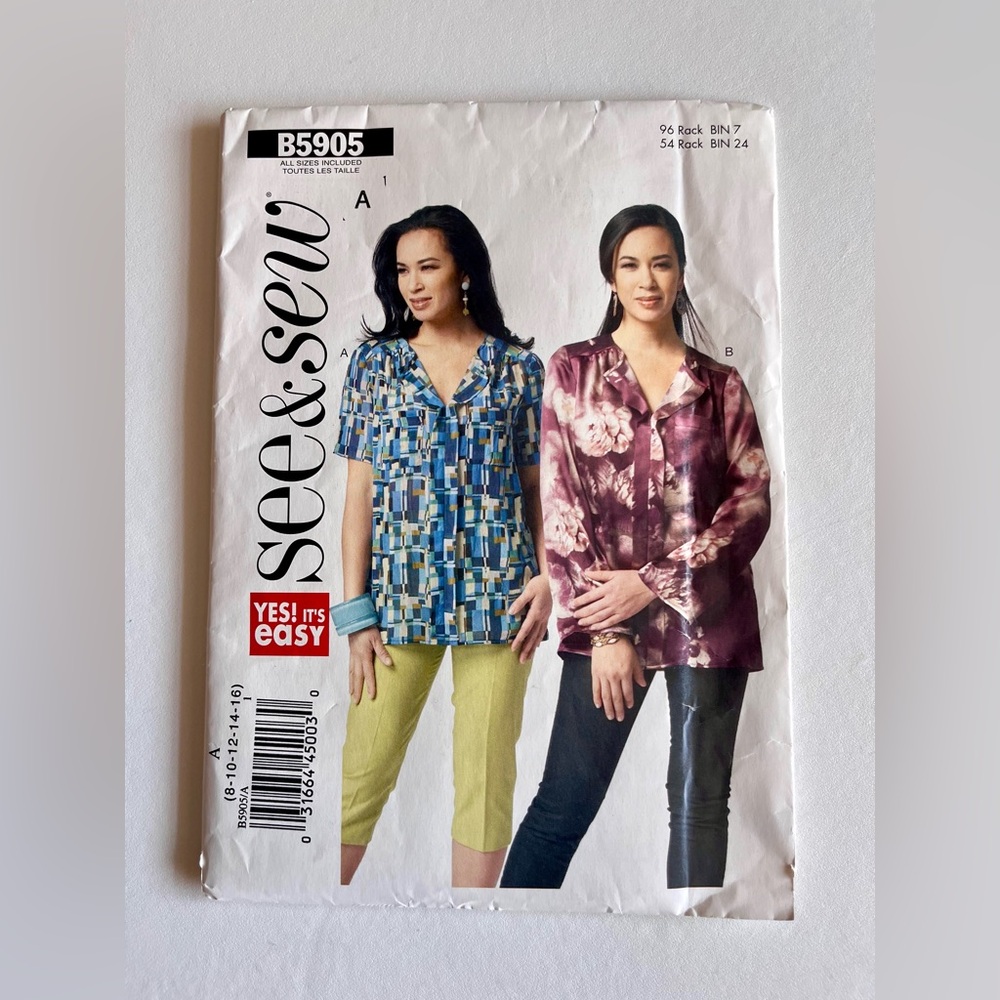 See & Sew Butterick Misses Blouse Pattern B5905 - Sizes 8 - 16